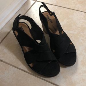 Black Suede Slingback Criss-Cross Clark’s Sandals